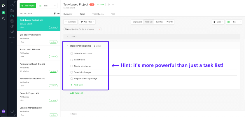 Task list in Paymo