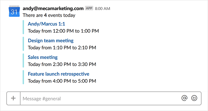 google calendar slack app