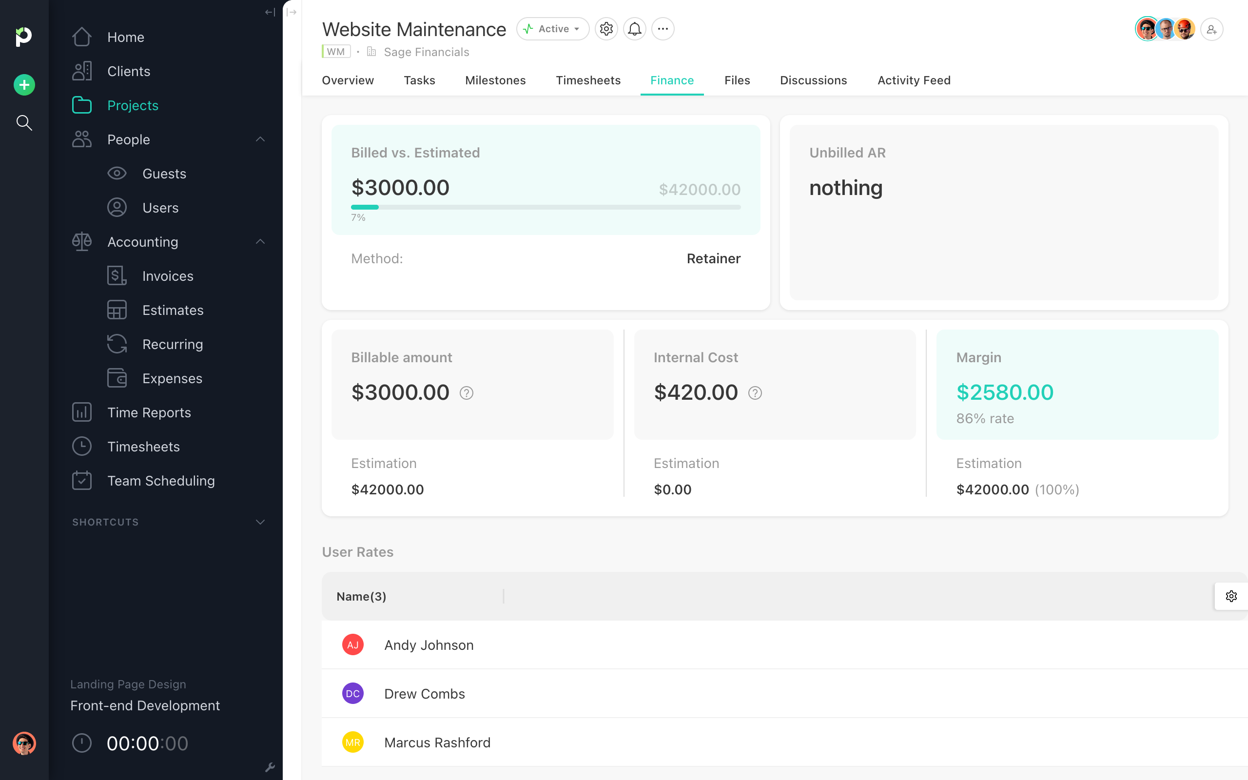 Financial overview - Project retainer