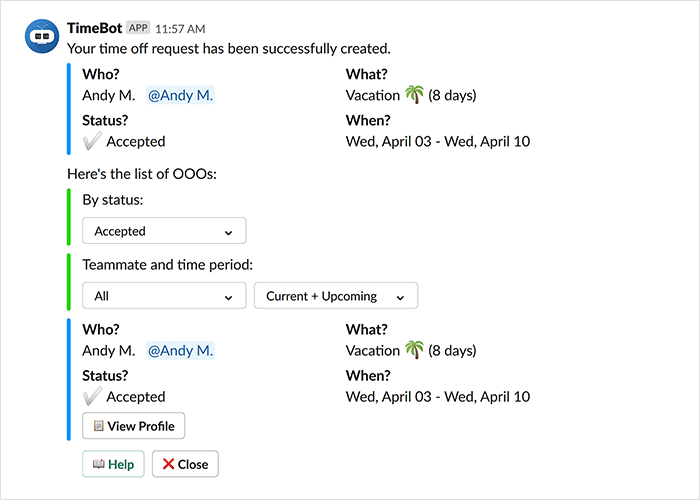 timebot for Slack